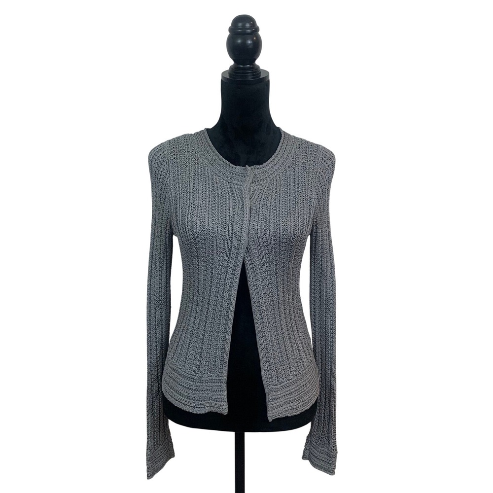 Anne‎ Klein Women's S Gray Open Knit Rayon Cardigan Sweater Hook Eye Closure